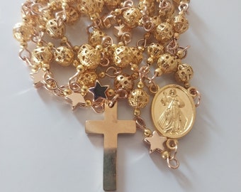 Handmade Gold-tone Filigree Gold-tone Rosary Perfect for Baptism