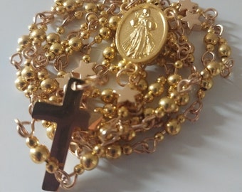 Handmade Beaded Gold Rosary, Made with Real Gold Cross and Gold-Tone Beads | A Perfect Baptism Gift