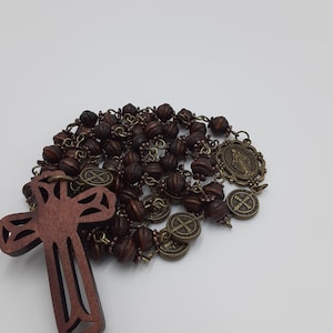 Unique Handmade Rosary with Dark Coffee Beads and Copper Flower Accents