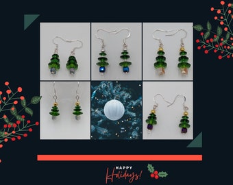 Real Green Crystal Christmas Tree Earrings| Handmade Christmas Jewelry | Christmas Gifts