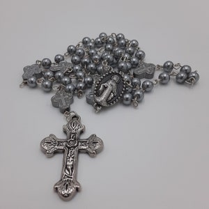 Pearl Silver Handmade Rosary With Silver Connector And Cross