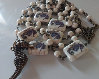 One of a Kind Seahorse Tile Rosary