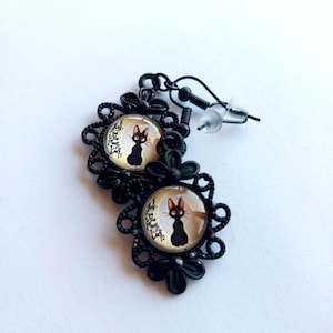 Jiji Inspired Earrings – Black Cat Anime Jewelry | Handmade Gift for Studio Ghibli Fans & Cat Lovers