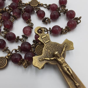 Handmade Garnet Rosary: Bronze Holy Mother Centerpiece