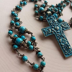 Handmade Turquoise & Bronze Rosary – Heirloom-Quality Catholic Prayer Beads | Vintage Gemstone Gift for Men or Women
