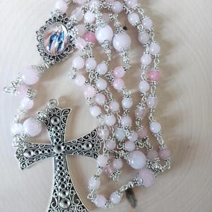Heirloom Rose Quartz Rosary | Vintage Catholic Rosary | Handmade Natural Gemstone Beads | Virgin Mary & Cross