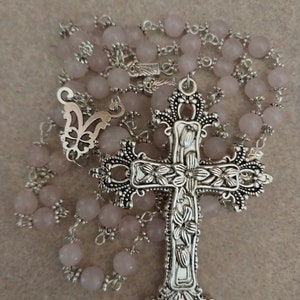 Rose Quartz Rosary with St. Benedict Medal | Catholic Prayer Beads | Handmade Gemstone Rosary