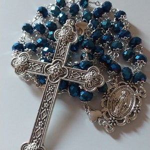 Blue Sacred Heart Crystal Rosary
