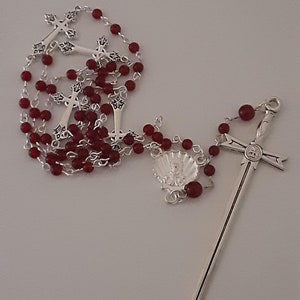 Templar-Inspired Rosary with Onyx or Red Glass Beads and Vintage Silver Cross Connectors