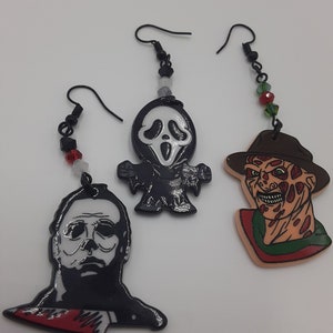 Boucles d&#39;oreilles film d&#39;horreur | Icônes Slasher : Michael, Freddy, Ghostface | Cadeau bijoux d&#39;Halloween