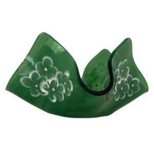 Recycled Up-Cycled Hand Painted Green Art Glass Slumped Glass Dish #1