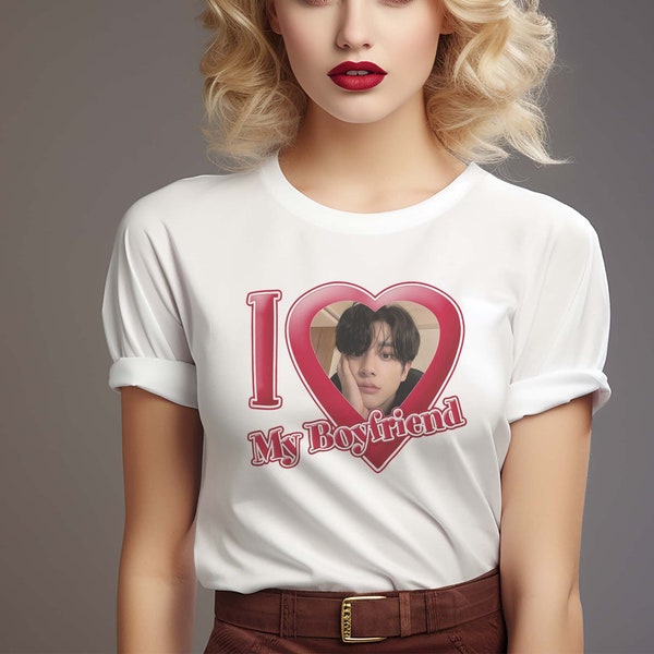 Personalized "I Love My Boyfriend/Girlfriend" Custom Photo T-Shirt, Customizable I Love My Boyfriend Shirt, Kpop Shirt, Gift for Kpop Fan