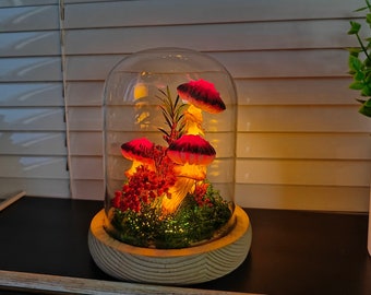 Red Mushroom Lamp with Dried Flower Decoration - Lucky and Unique Gift for Her Christmas Gift