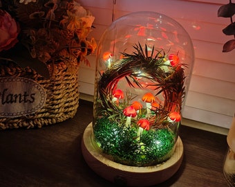 Hand Painted Red Mushroom Lamp Christmas Gifts Floral Vine Home Decor Night Light Bedroom Light Mushroom Decor