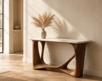 Marble Console Table, Walnut Entryway Table, Sculptural Hallway Table, Organic Modern Sofa Table