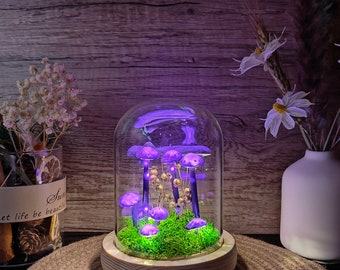 Hand-painted Purple Mushroom Lamp Handmade Gifts Made From Resin Clay Room Decor Relaxium Sleep