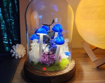 Personalized blue mushroom lamp with name and birthstone Mother's Day Gift Mushroom lamp Glowing mushroom lamp USB night light