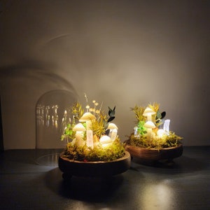 Handgemaakte kristallen paddestoellamp Witte paddestoellamp Mooie gedroogde bloemenpaddestoellamp Cadeaus voor haar Unieke geschenken Kinderkamerdecoratie afbeelding 6