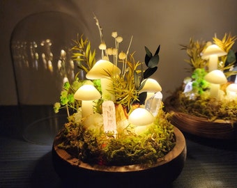 Handmade Crystal Mushroom Lamp White mushroom lamp Beautiful dried flower mushroom lamp Gifts for her Unique Gifts Kids Room Decor