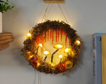 Lampada a fungo con ghirlanda in ceramica rustica - Decorazione con muschio a luce calda Decorazione da parete Decorazione della camera Boho Regalo di Natale per il suo regalo di compleanno