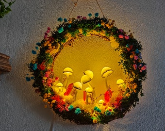 Lampe colorée de champignon de couronne - couronne blanche de lampe de champignon avec le cadeau de Noël de décoration en cristal pour son décor de mur de cadeau d’anniversaire