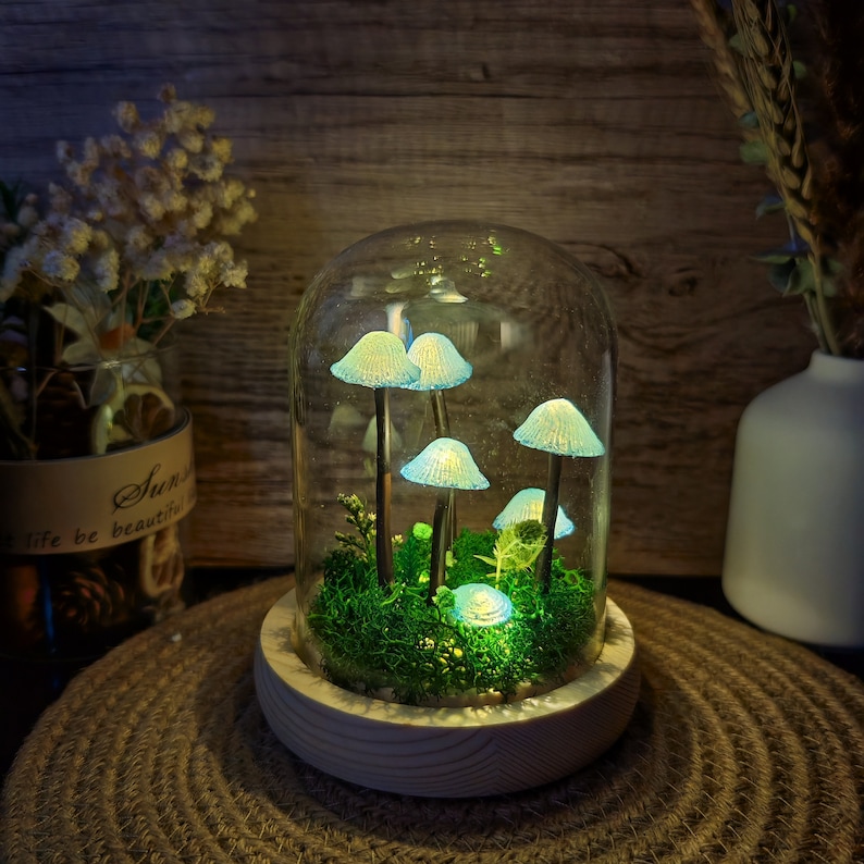 Rustic Ceramic Mushroom Lamp Warm Light Nature Lover Gift Unique Birthday Gift Mushroom Night Light Hand Painted Gifts image 1