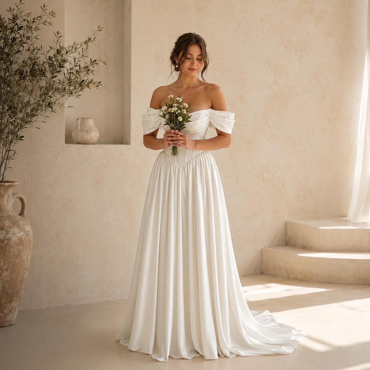 Robe de mariée corset en satin à taille basque