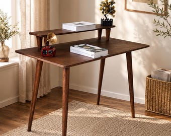 Wood Desk, Mid Century Modern Desk, Handmade Home Office Desk, Walnut Computer Desk, Wooden Writing Table