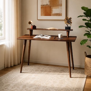 Scrivania in legno, scrivania in stile moderno di metà secolo, scrivania per ufficio domestico realizzata a mano, scrivania per computer in noce, tavolo da scrittura in legno