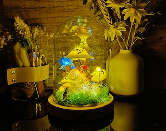 Handmade Mushroom Lamp with Sequins Fairy Night Light Yellow Mushroom Lamp Unique Gifts