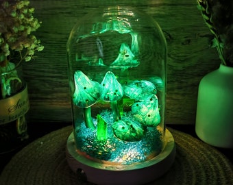 Hand Painted Cyan Mushroom Lamp Home Fairy Decor Unique Flower Lights Gift Ideas Mushroom Night Light with Crystals Gifts for him