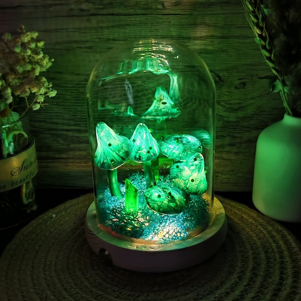 Hand Painted Cyan Mushroom Lamp Home Fairy Decor Unique Flower Lights Gift Ideas Mushroom Night Light with Crystals Gifts for him
