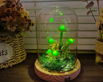 Green Mushroom Lamp Dried Flower Nightstand Lamp Mushroom Gift Bedroom Light Gift For Women Birthday Gift Christmas Gifts