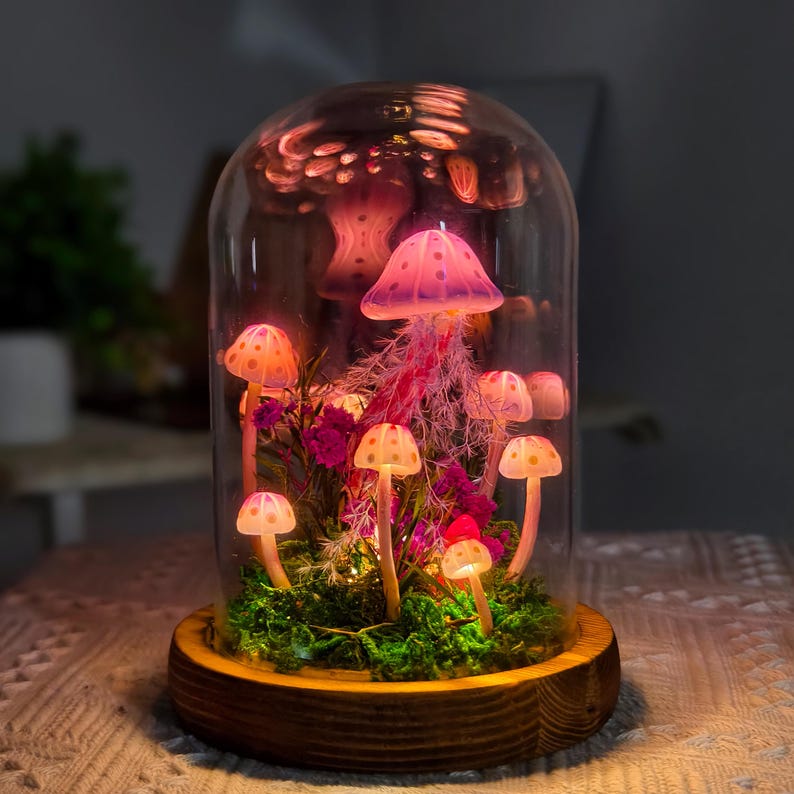 Lámpara de hongo con manchas moradas, lámpara decorativa única con forma de hongo, decoración de bosque mágico para espacios de ensueño, regalo de decoración del hogar, regalo para ella