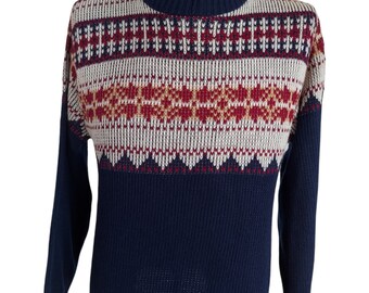 VTG SPORTSWEAR Hombre Cuello De tripulación Fair Isle Acrylic Sweater Size Medium