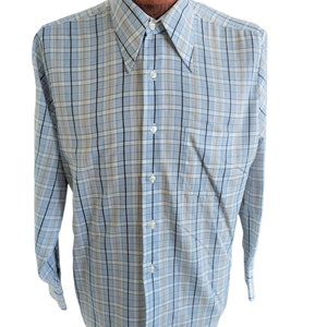 NATIONAL SHIRT SHOPS Vintage Men&#39;s Plaid Long Sleeved Button Front Shirt Size 16, 33