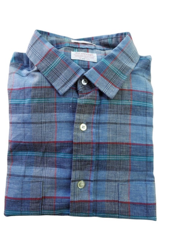 Plaid Square Bottom Button Front Twill 