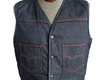 VTG ROEBUCK'S Men's Faux Sherpa Lined Dark Blue Denim Vest Size Medium? USA