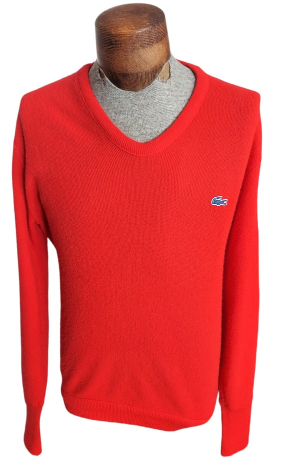 VTG IZOD LACOSTE Men's Red V-Neck Acrylic Sweater 