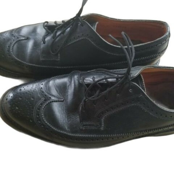 FLORSHEIM ROYAL IMPERIAL Vintage Men's V-Cleat Black Wing Tips Size 9.5 D Medium