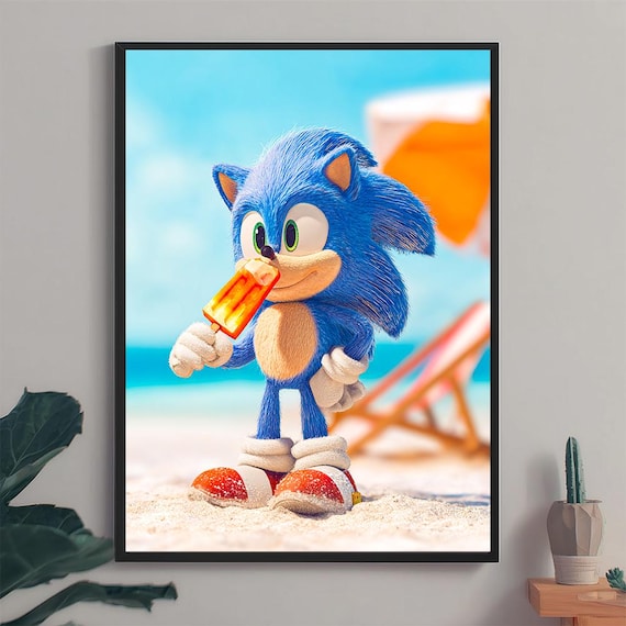 Sonic the Hedgehog Beach Print: Summer Gamer Room Decor (digital