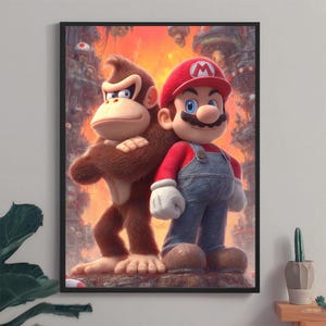 Donkey Kong & Mario Art Print: Mushroom Kingdom Nintendo Poster (Digital Download)