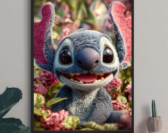 Stitch Toy – Kawaii 3D Illustration, Soft Blue Alien Decor, Toy Photography Style Art