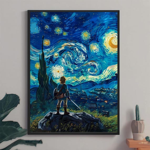 Zelda BOTW Starry Night Poster: Van Gogh Style Hyrule Art (digital