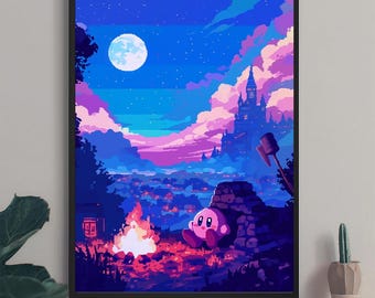 Pixel Art Kirby Ramen Poster: Retro Video Game Print (Digital Download)