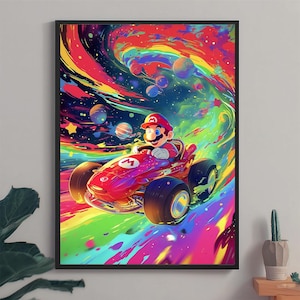 Mario Kart Rainbow Road, Super Mario Bros, Mario Gokart, retro Japanese poster, anime poster, printable wall art, bedroom wall art