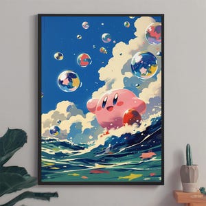 Kirby poster in beach for summer, Kirby dream land, Anime Poster, Printable Wall Art, Kirby Wall Art, Japanese Home Decor, digital print