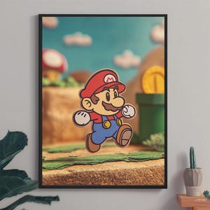 Paper Mario Digital Art – Colorful Wall Decor, Gamer Room Printable Poster