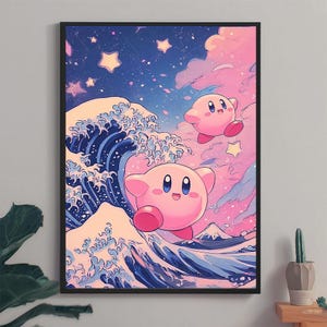 Kirby poster anime poster, Kirby dream land, Anime Poster, Printable Wall Art, Japanese Home Decor, digital print, The Great wave poster
