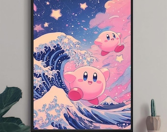 Kirby poster anime poster, Kirby dream land, Anime Poster, Printable Wall Art, Japanese Home Decor, digital print, The Great wave poster